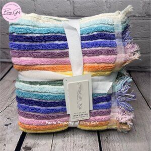 Rachel Zoe 2 Rainbow Hand Towels Set Pastel Stripe Fringe